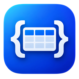 JSON Tables logo: a table grid between curly JSON braces on a blue rounded square